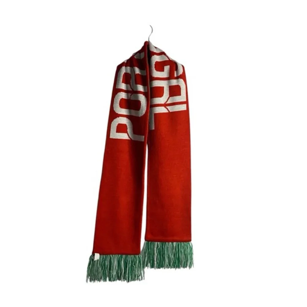Nike Vibrant Red and Green Portugal Fringed Knit Scarf